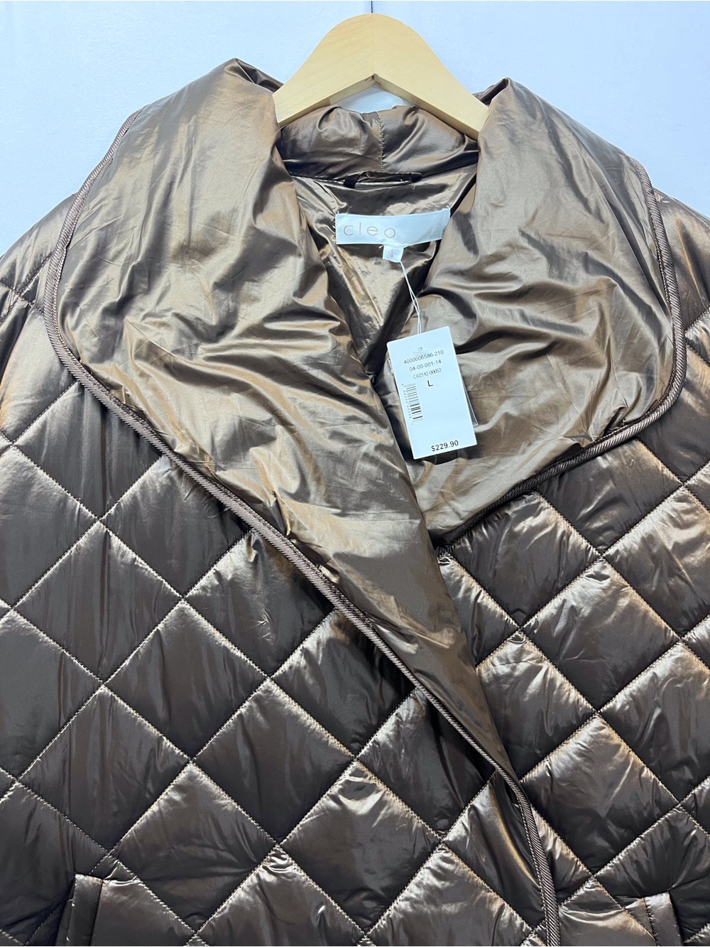 Cleo Quilted Wrap Coat Metallic Taupe Brown Belted Puffer Jacket NWT L